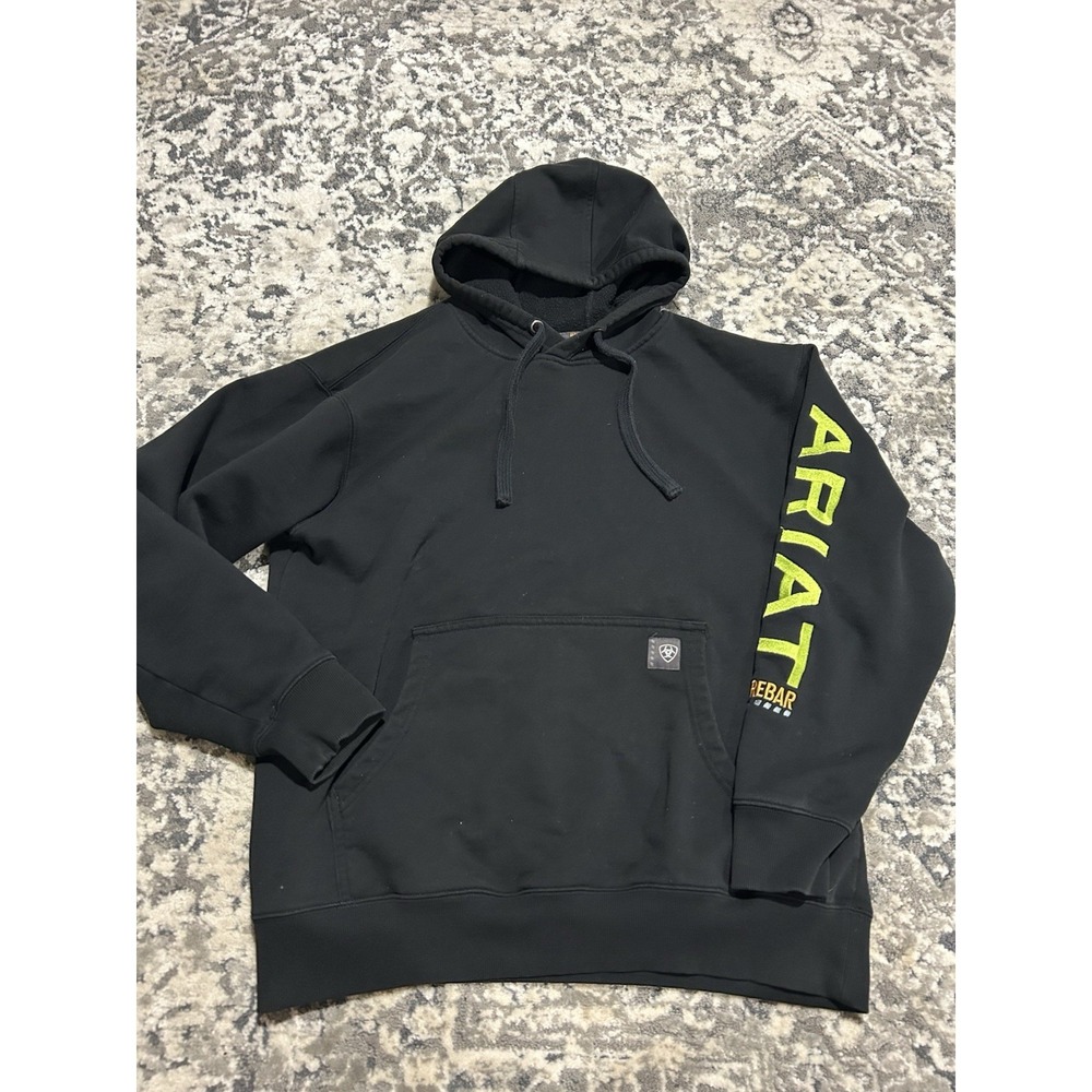 Ariat Rebar Hoodie Sweatshirt Mens Medium Black Long Sleeve Pullover Embroidered